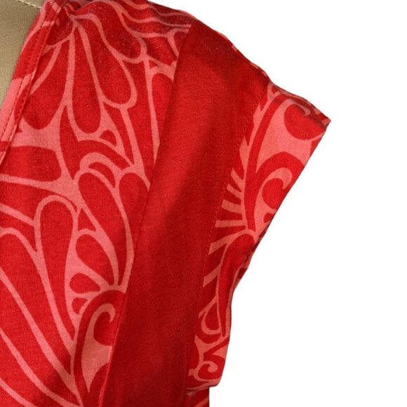 LIZ CLAIBORNE Scoop Neck Cap Sleeve T-Shirt Red and Orange Pattern Size Large - Picture 5 of 10